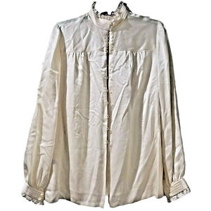 BERGDORF GOODMAN Korea Silk Blouse Long Sleeve Button Beige Size 10 A000720